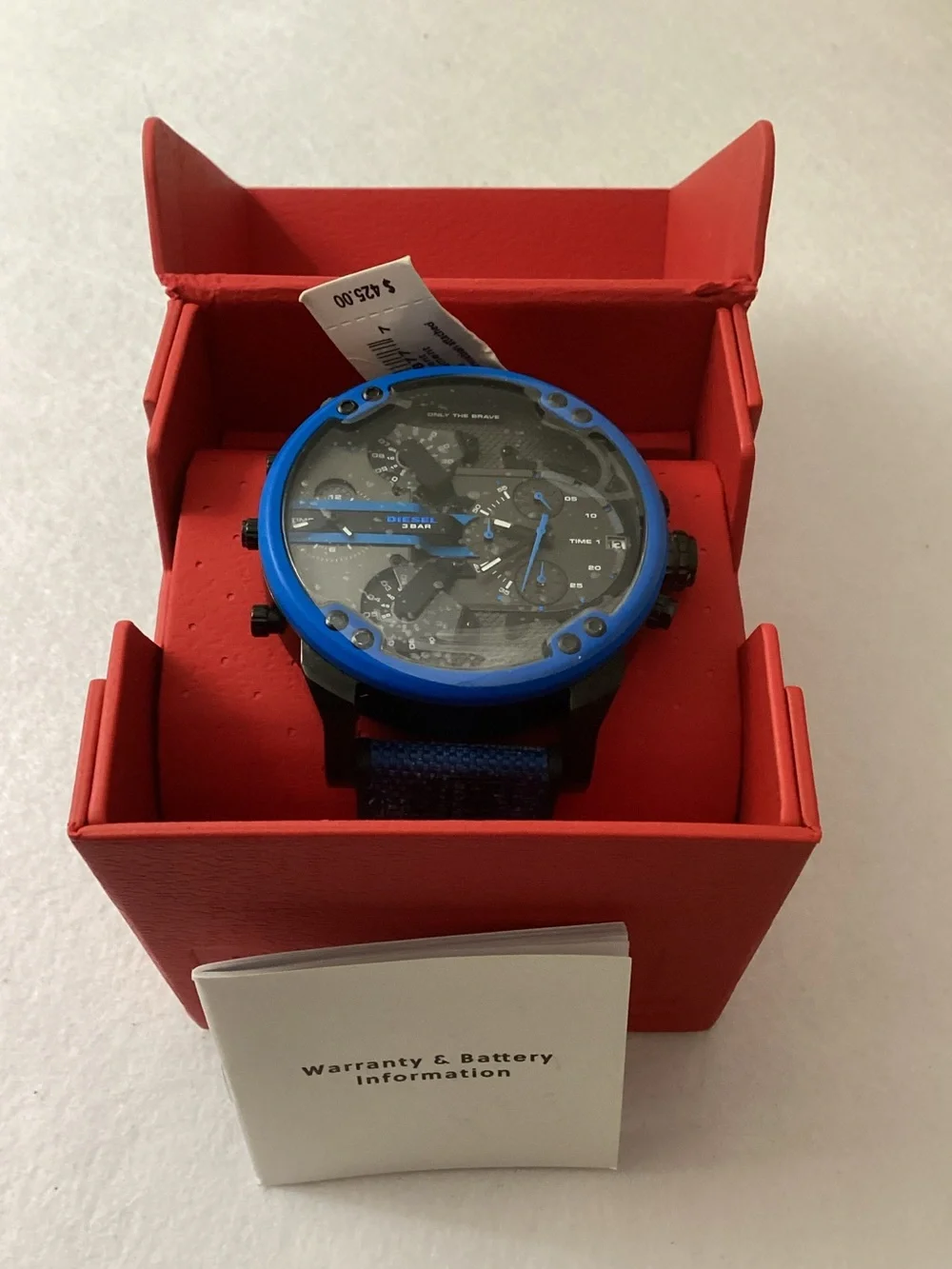 Diesel Mr Daddy 2.0 Three-Hand Blue Silicone Strap Buckle Watch, 57mm DZ7434
